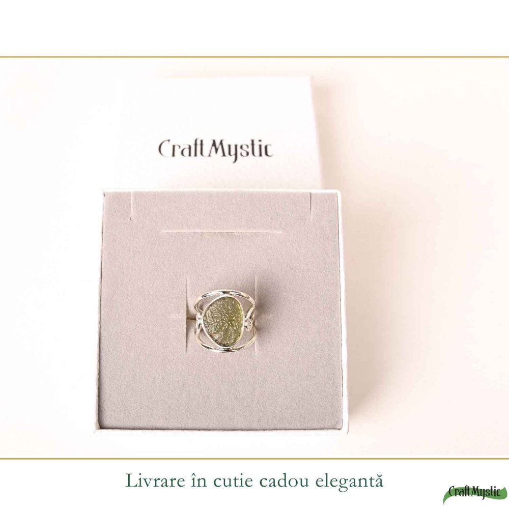 Inel Argint 925 cu Moldavit Brut Floare – Transformare si Energie [6]