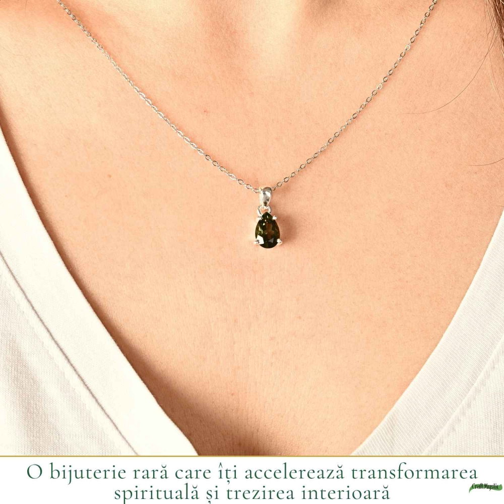 Colier Argint 925 cu Moldavit Fatetat Lacrima – Transformare si Claritate Interioara [2]