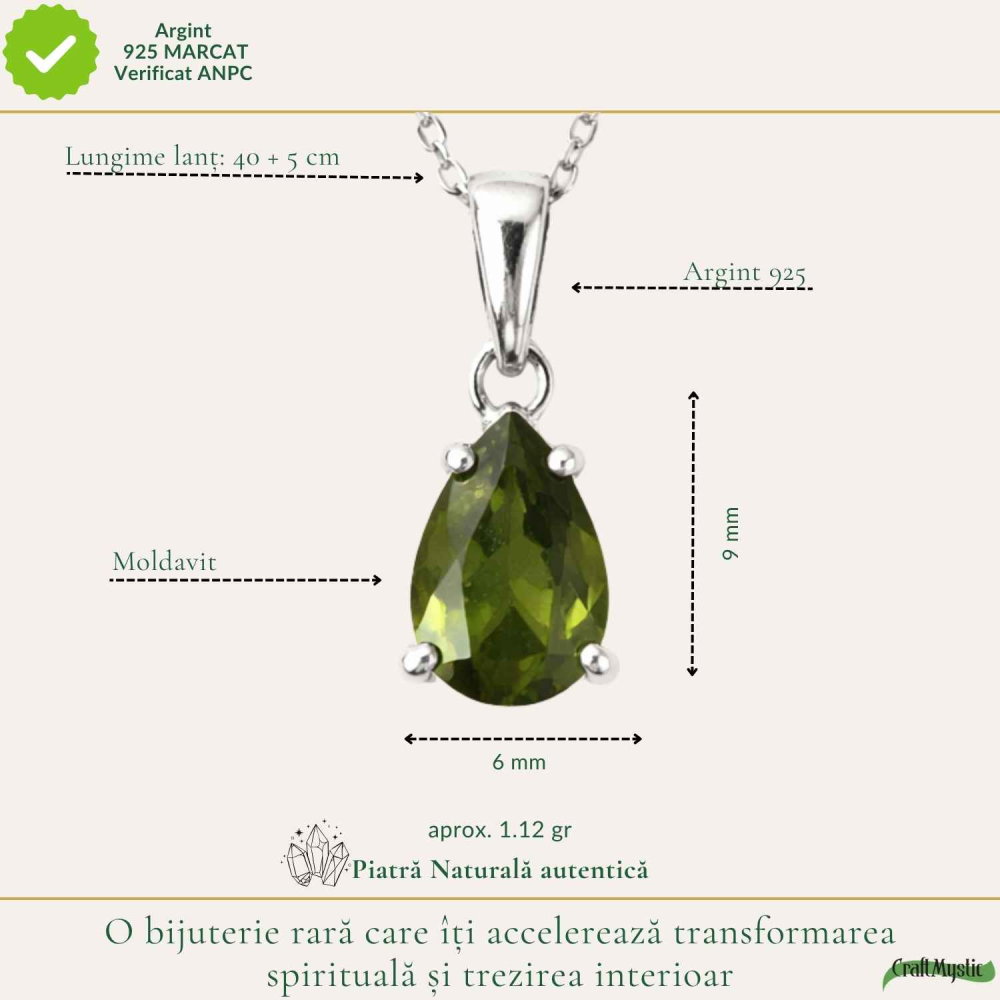 Colier Argint 925 cu Moldavit Fatetat Lacrima – Transformare si Claritate Interioara [4]