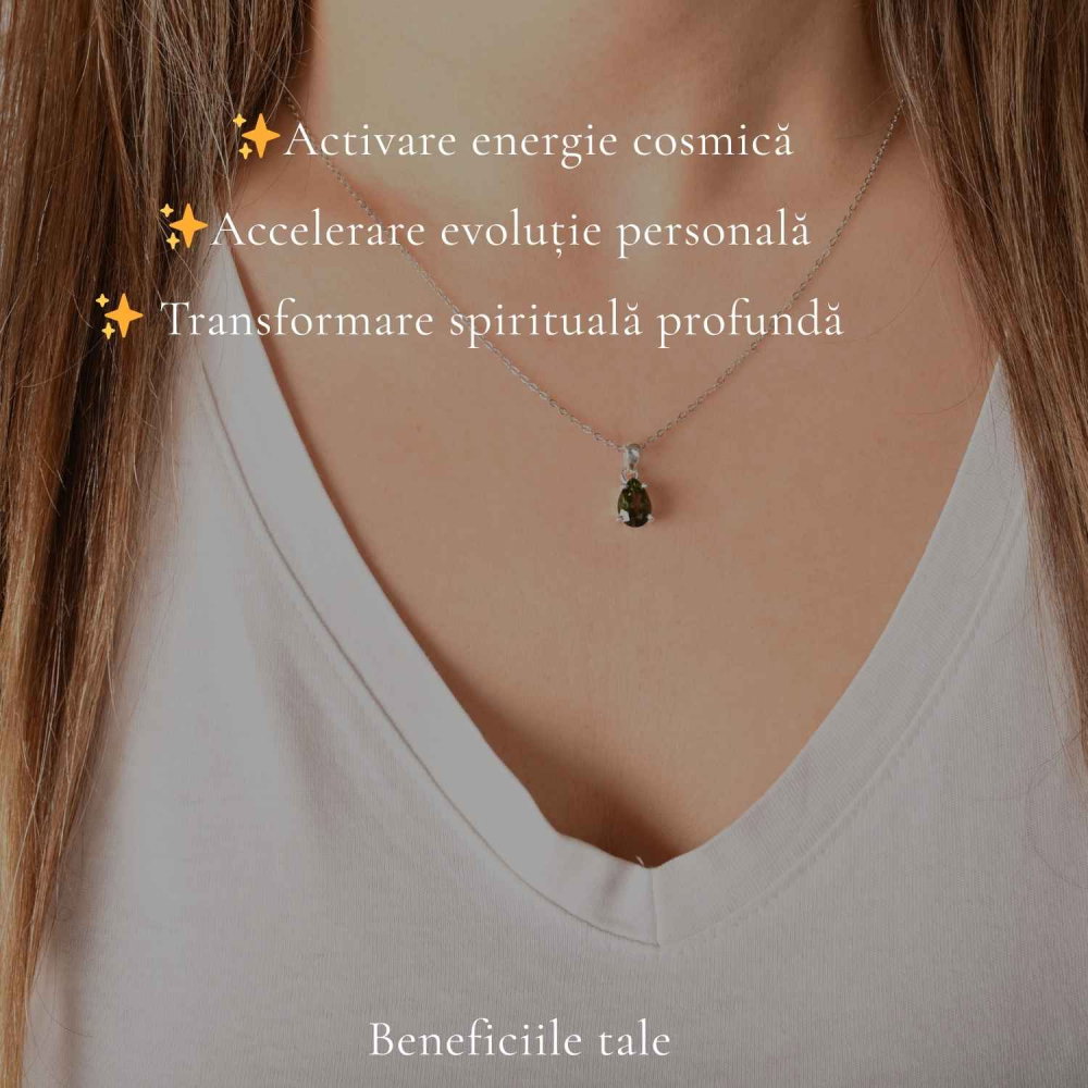 Colier Argint 925 cu Moldavit Fatetat Lacrima – Transformare si Claritate Interioara [3]