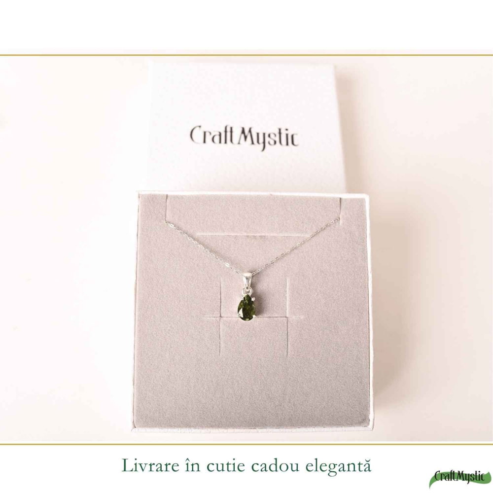 Colier Argint 925 cu Moldavit Fatetat Lacrima – Transformare si Claritate Interioara [6]