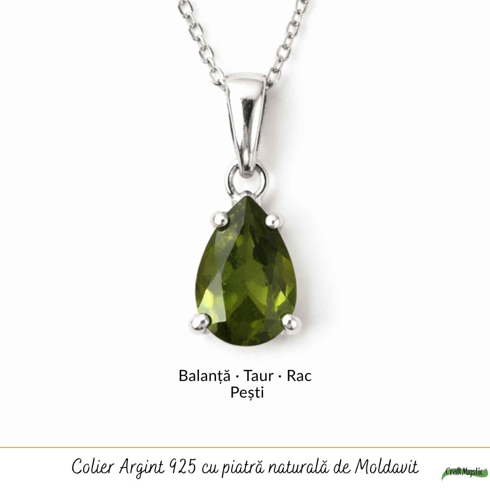 Colier Argint 925 cu Moldavit Fatetat Lacrima – Transformare si Claritate Interioara [5]