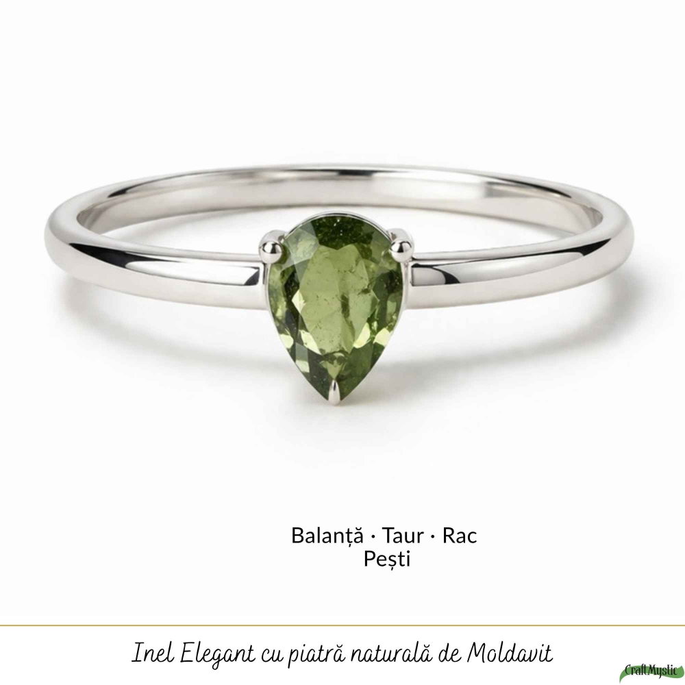 Inel Argint 925 cu Moldavit Fatetat Lacrima – Claritate si Transformare [5]