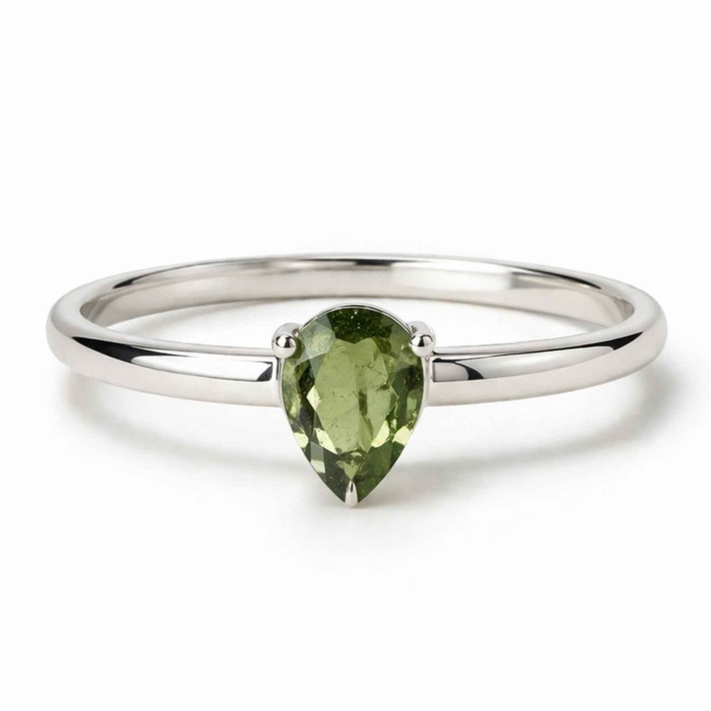 Inel Argint 925 cu Moldavit Fatetat Lacrima – Claritate si Transformare [1]
