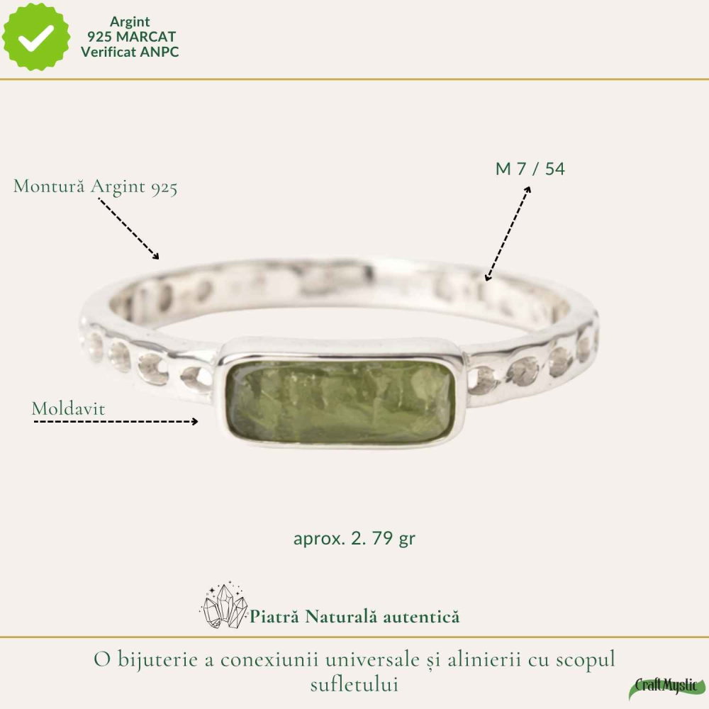 Inel Argint 925 cu Moldavit Brut Dreptunghiular – Claritate si Transformare [4]