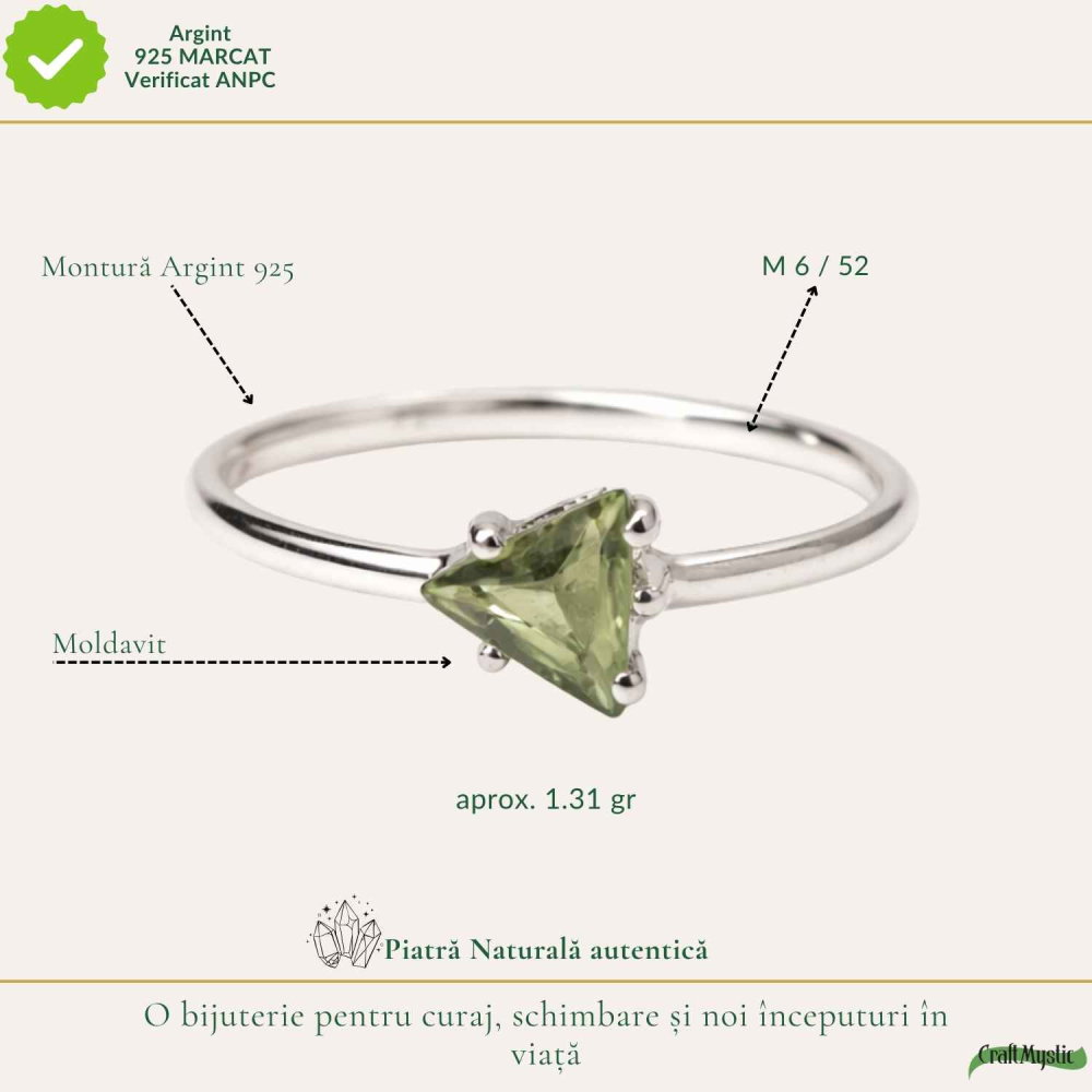 Inel Argint 925 cu Moldavit Fatetat Triunghi – Claritate si Energie [4]