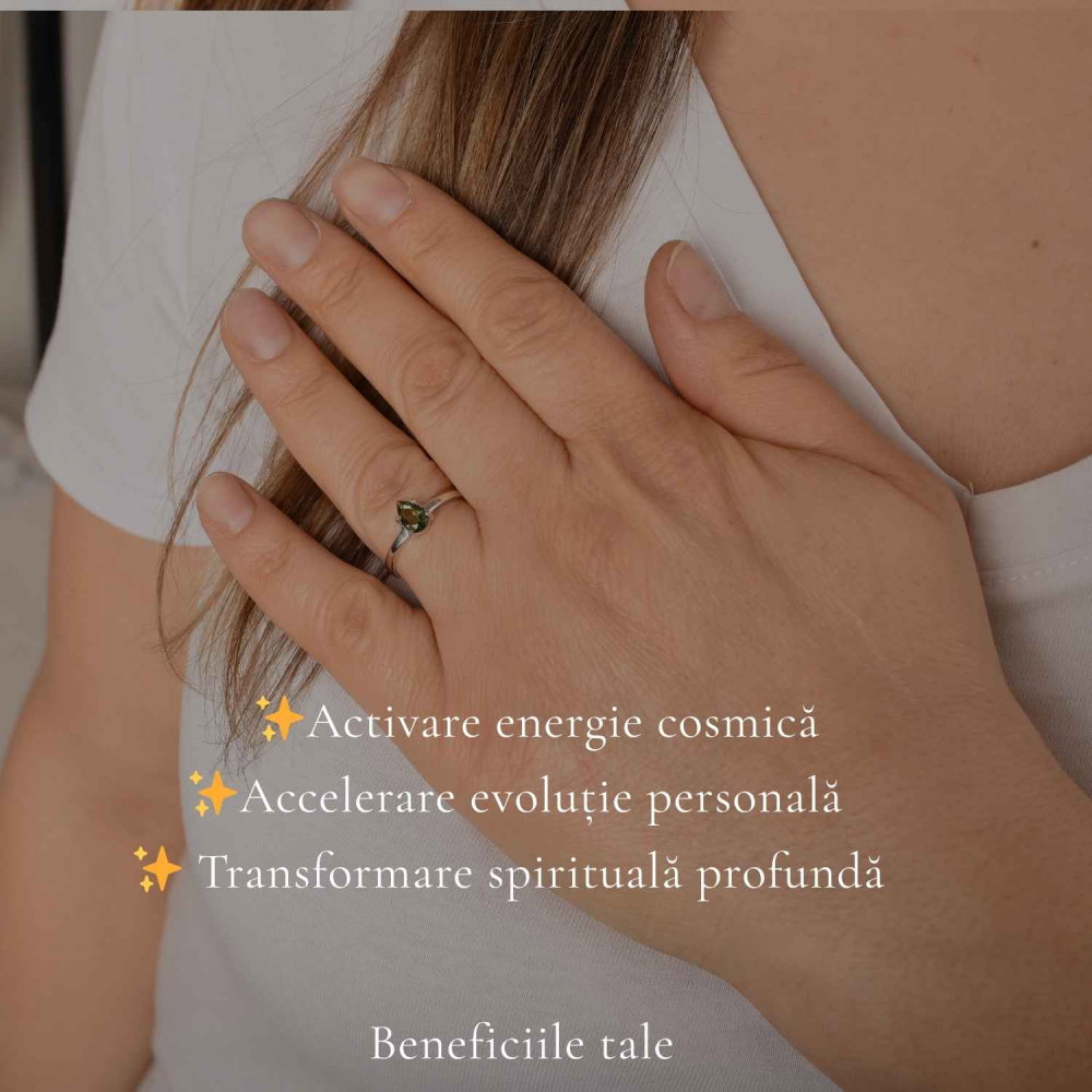 Inel Argint 925 cu Moldavit Fatetat Lacrima – Claritate si Transformare [3]