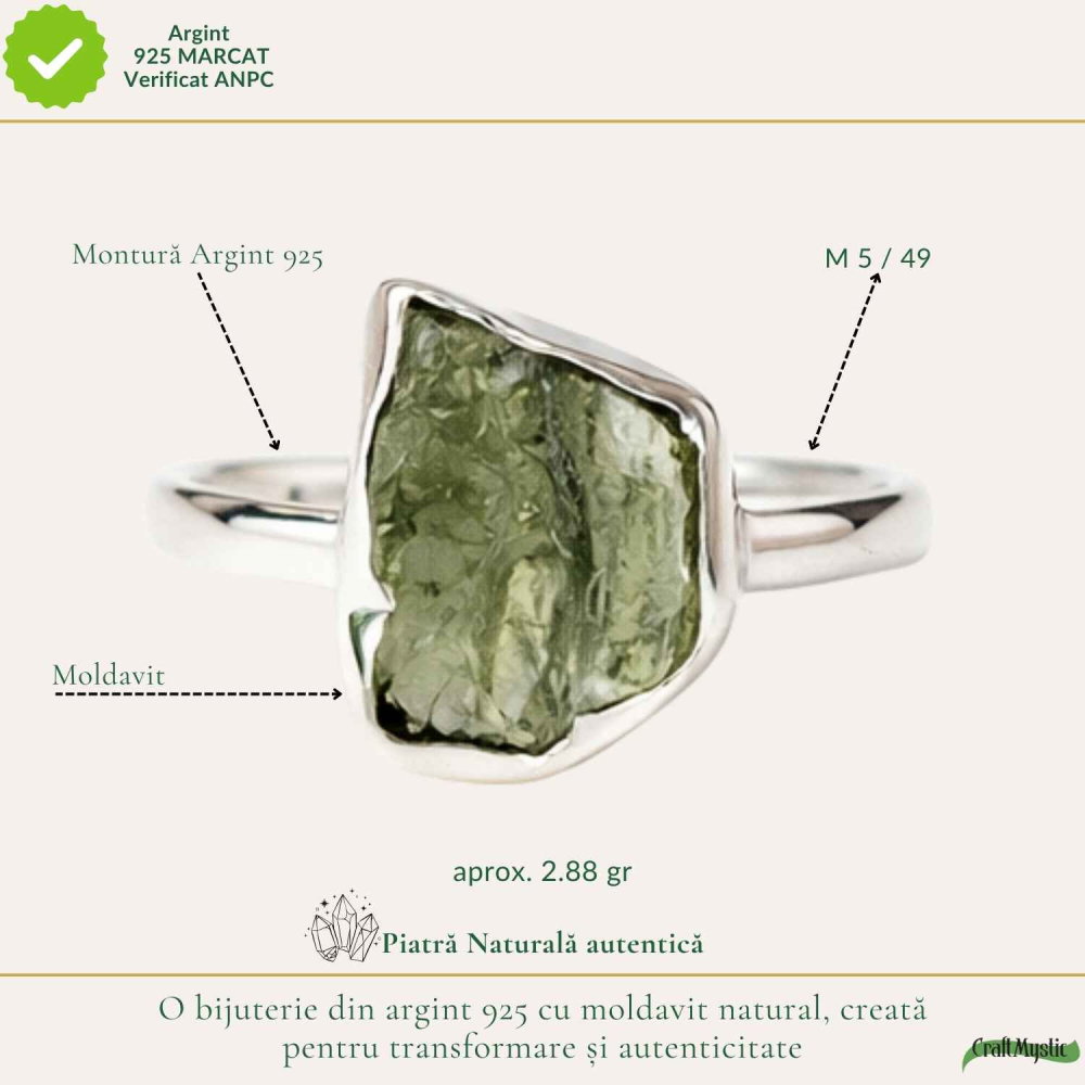 Inel Argint 925 cu Moldavit Natural, M5/49 – Energie Cosmica si Transformare Spirituala [4]