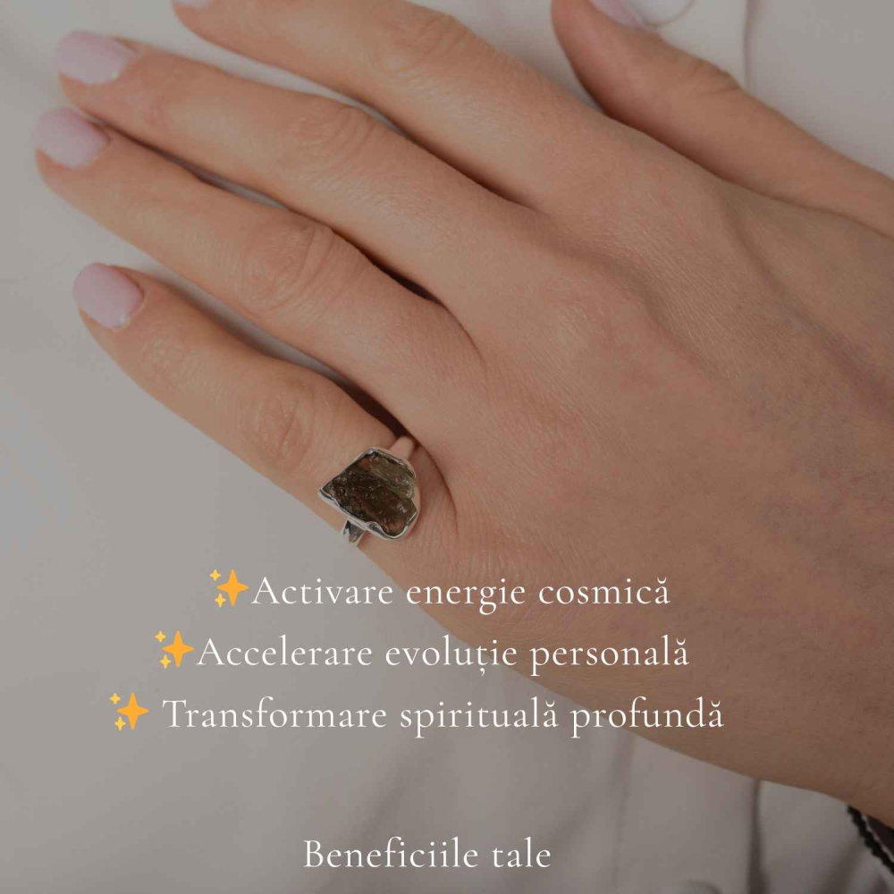 Inel Argint 925 cu Moldavit Natural, M5/49 – Energie Cosmica si Transformare Spirituala [3]