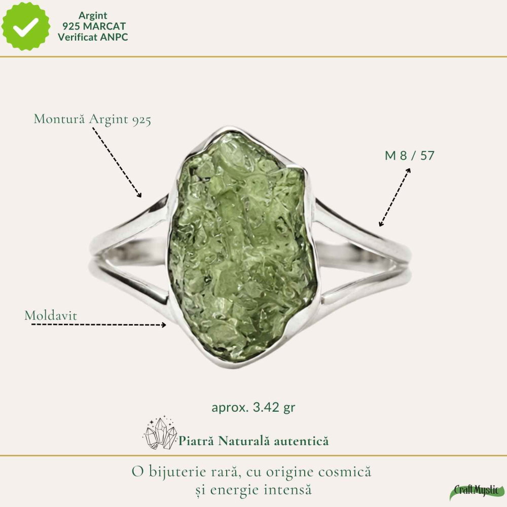 Inel din Argint 925 cu Piatra Naturala Moldavit, M8/57 – Protectie si Evolutie Interioara [4]