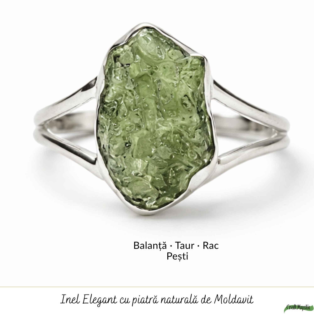 Inel din Argint 925 cu Piatra Naturala Moldavit, M8/57 – Protectie si Evolutie Interioara [5]