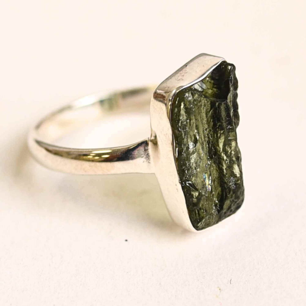 Inel argint 925 cu Moldavit natural brut – Bijuterie rara, energie cosmica [1]