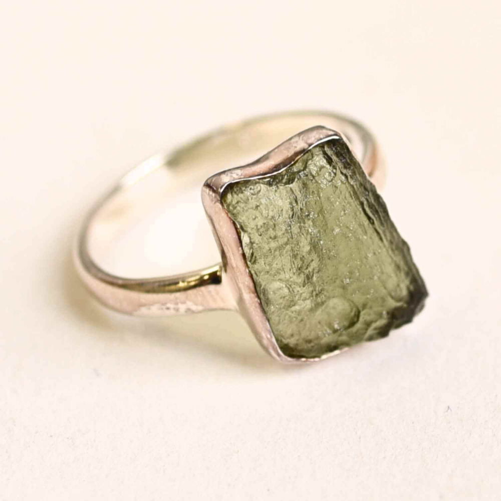 Inel argint 925 cu Moldavit natural brut – Bijuterie rara, energie cosmica [1]