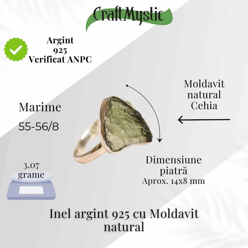 Inel argint 925 cu Moldavit natural brut Marime 55-56 (EU) / 8 (US) – Piatra transformarii spirituale - Copie [2]