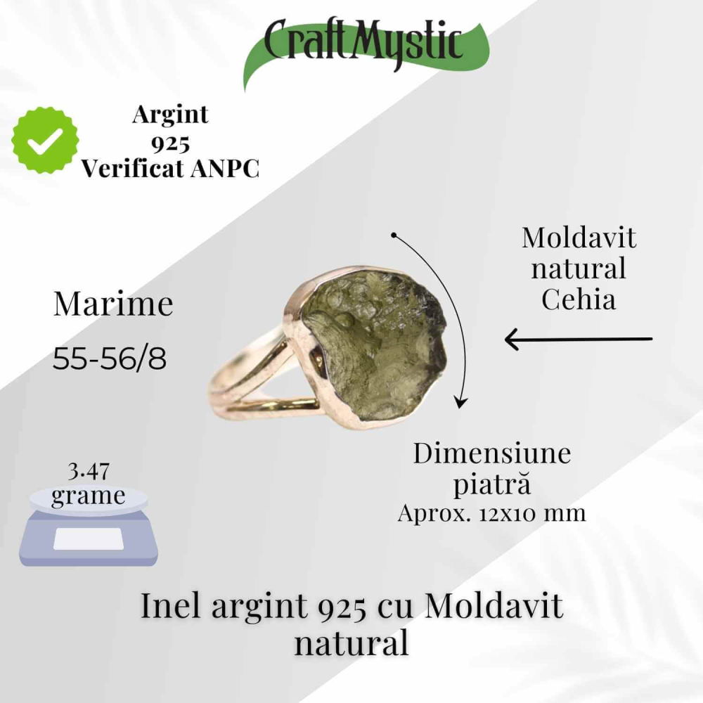 Inel argint 925 cu Moldavit natural brut Marime 55-56 (EU) / 8 (US) – Piatra transformarii spirituale - Copie [2]