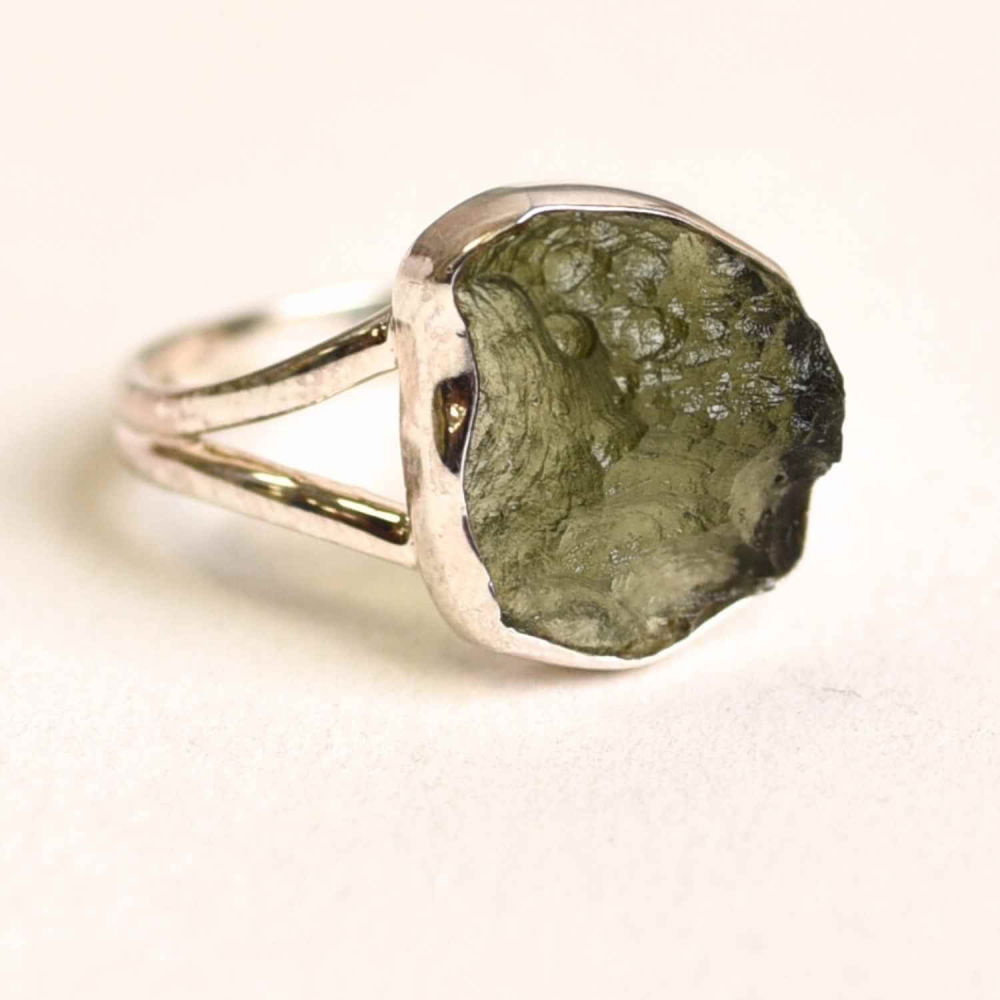 Inel argint 925 cu Moldavit natural brut Marime 55-56 (EU) / 8 (US) – Piatra transformarii spirituale - Copie [1]