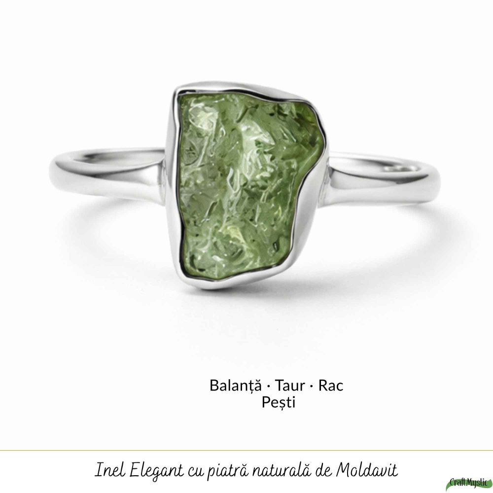 Inel din Argint 925 cu Moldavit Verde, M9/59 – Piatra Transformarii si Vindecarii Profunde [5]