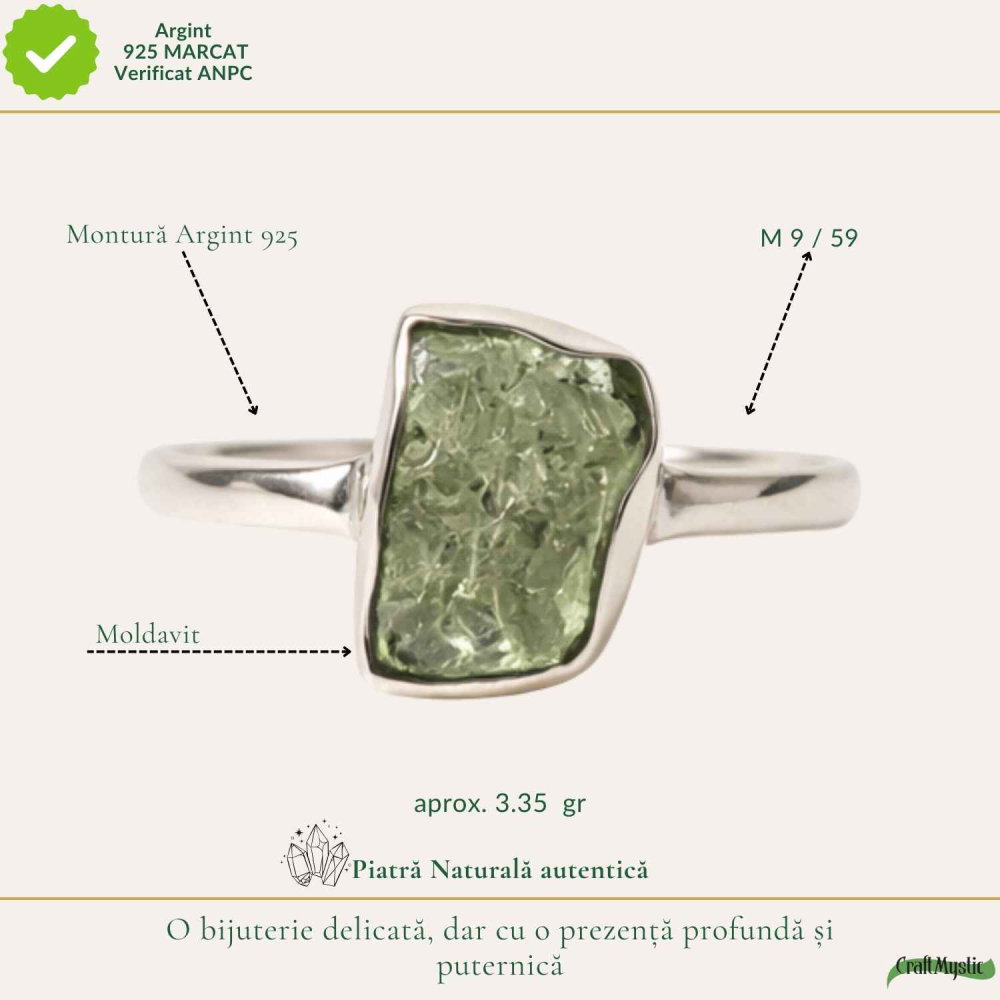 Inel din Argint 925 cu Moldavit Verde, M9/59 – Piatra Transformarii si Vindecarii Profunde [4]