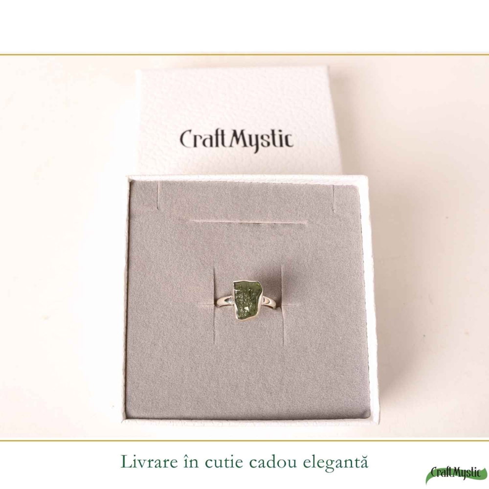 Inel din Argint 925 cu Moldavit Verde, M9/59 – Piatra Transformarii si Vindecarii Profunde [6]