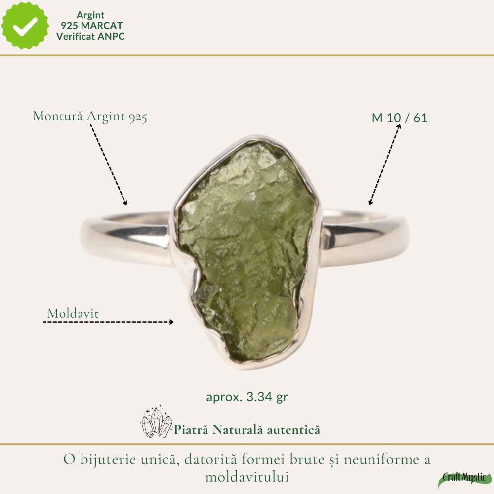 Inel Argint 925 cu Moldavit Natural, M10/61 – Claritate, Intuitie si Conexiune Universala [4]