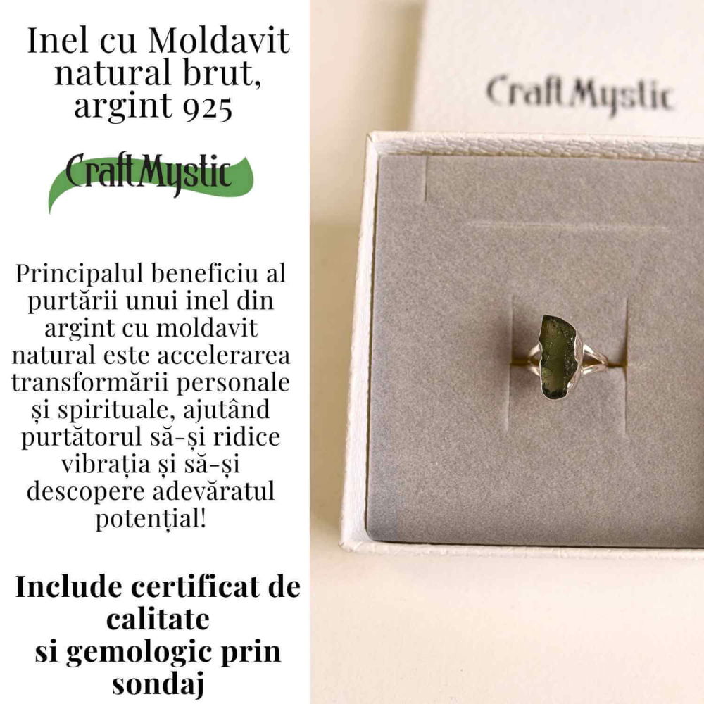 Inel argint 925 cu Moldavit natural brut – Bijuterie rara, piatra transformarii [5]