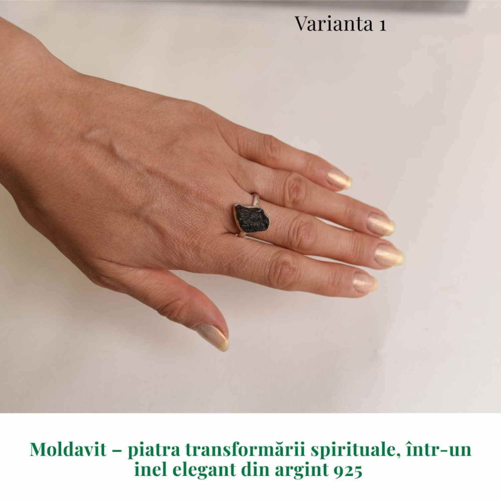 Inel argint 925 cu Moldavit natural brut – Bijuterie rara, piatra transformarii [3]