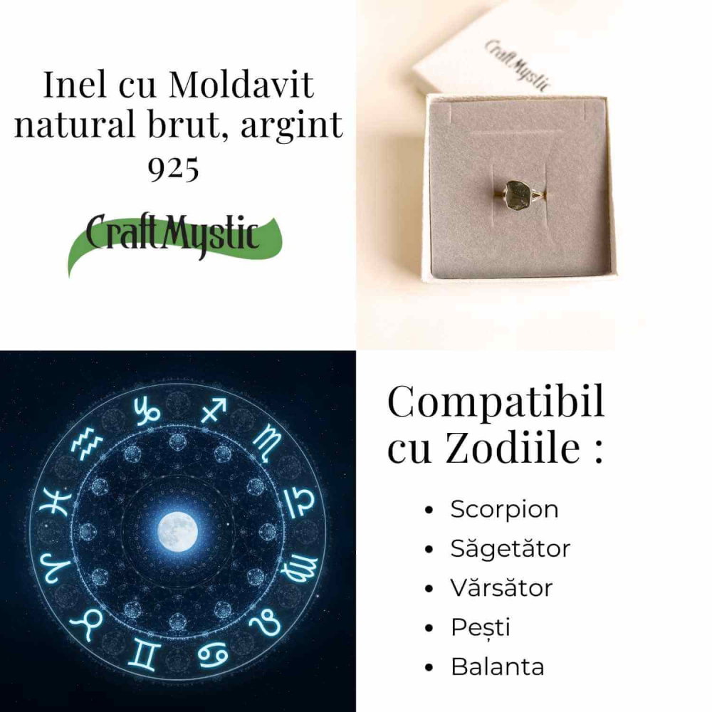 Inel argint 925 cu Moldavit natural brut – Bijuterie rara, talisman cosmic [4]