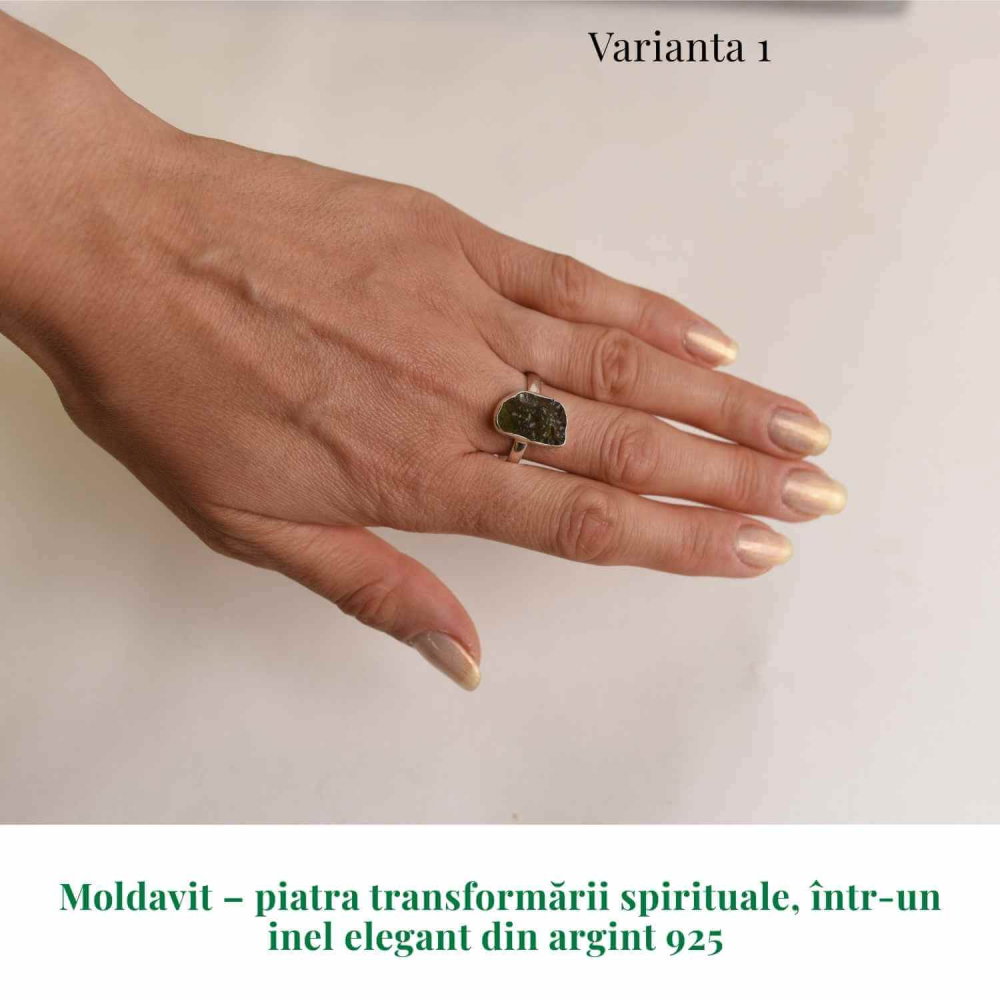Inel argint 925 cu Moldavit natural brut – Bijuterie rara, talisman cosmic [3]