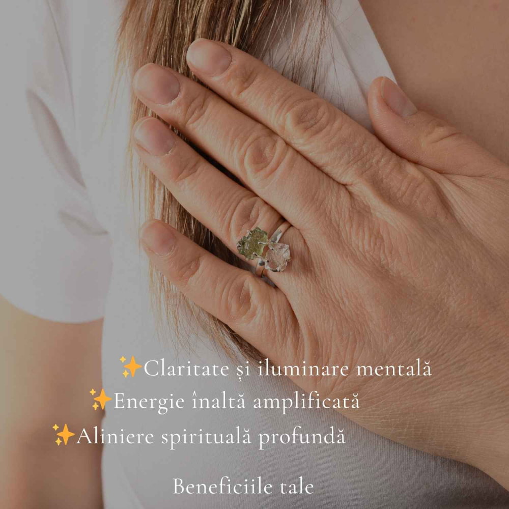 Inel argint 925 cu Moldavit si Herkimer, M7/54 – claritate si transformare profunda [3]
