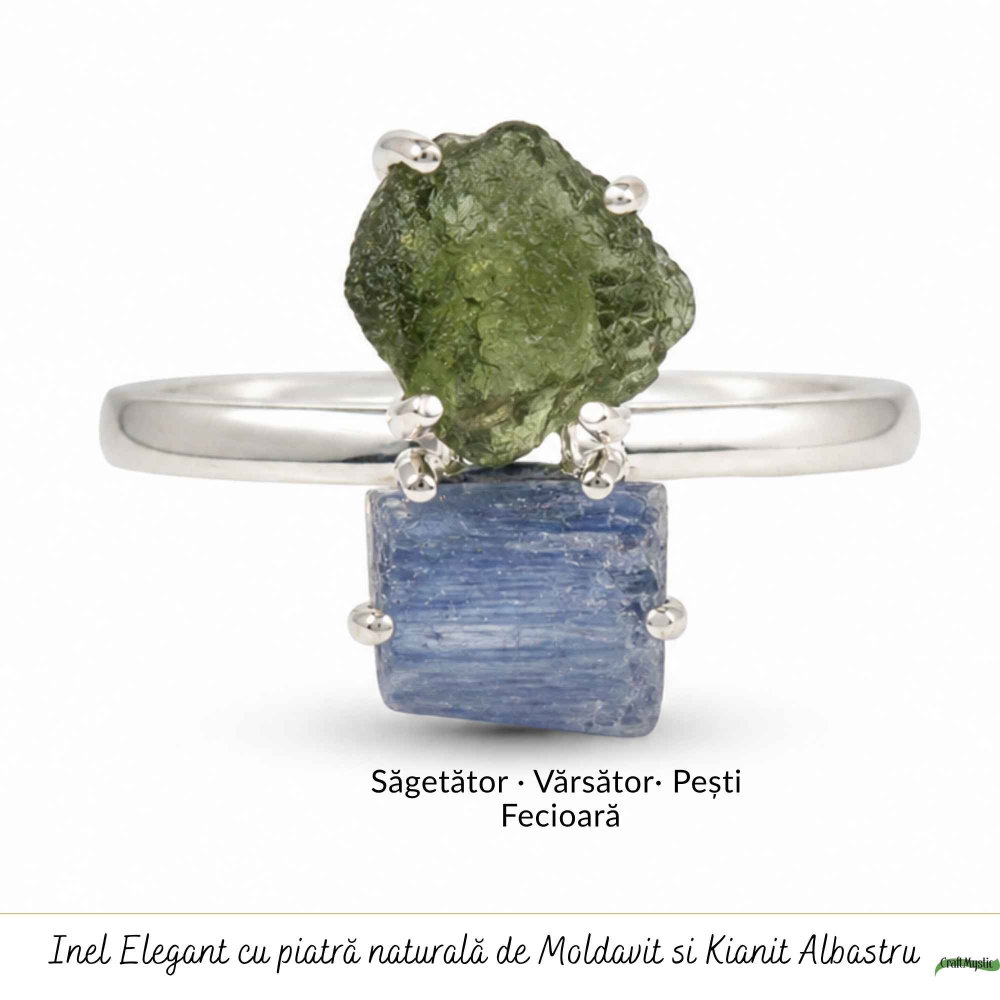 Inel argint 925 cu Moldavit si Kianit albastru, M 6.5/53 – claritate si transformare [5]