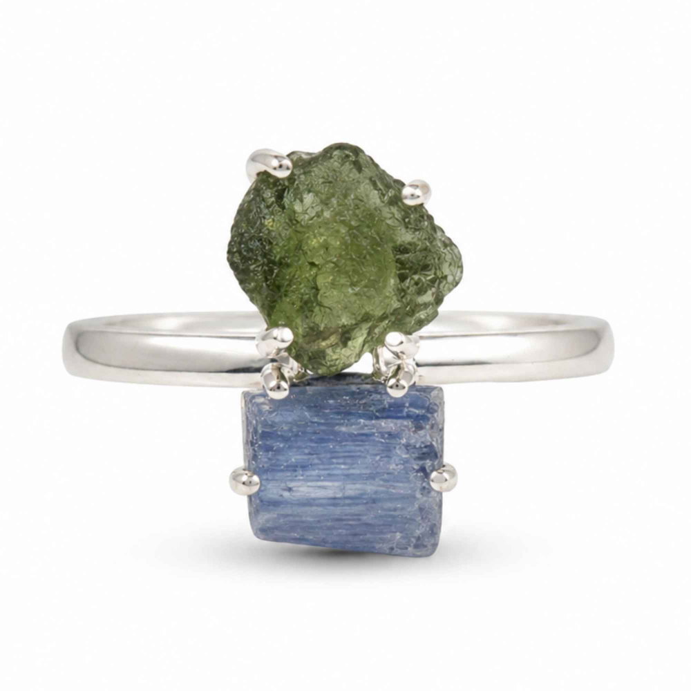 Inel argint 925 cu Moldavit si Kianit albastru, M 6.5/53 – claritate si transformare [1]