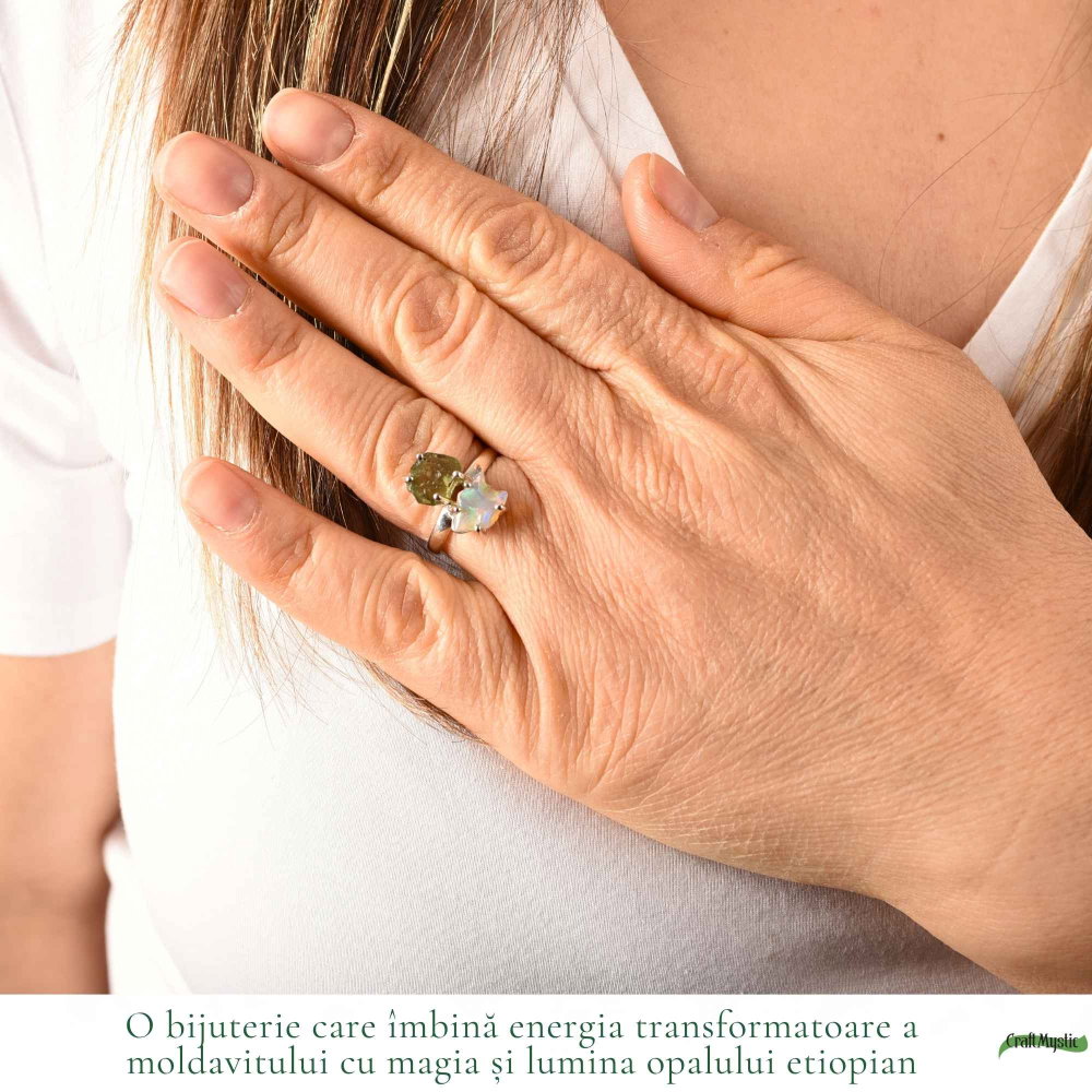 Inel argint 925 cu Moldavit si Opal Etiopian – inspiratie si transformare [2]