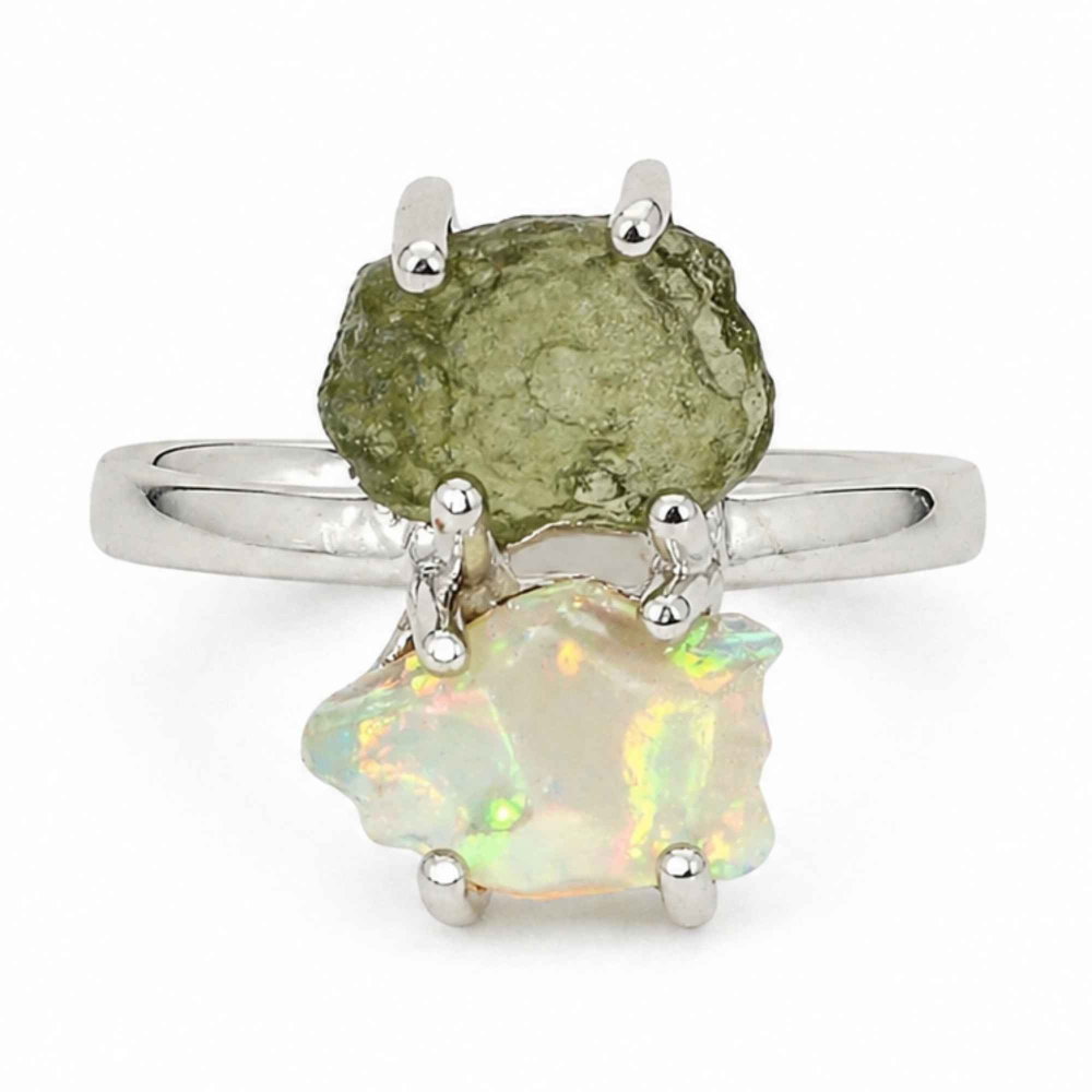 Inel argint 925 cu Moldavit si Opal Etiopian – inspiratie si transformare [1]