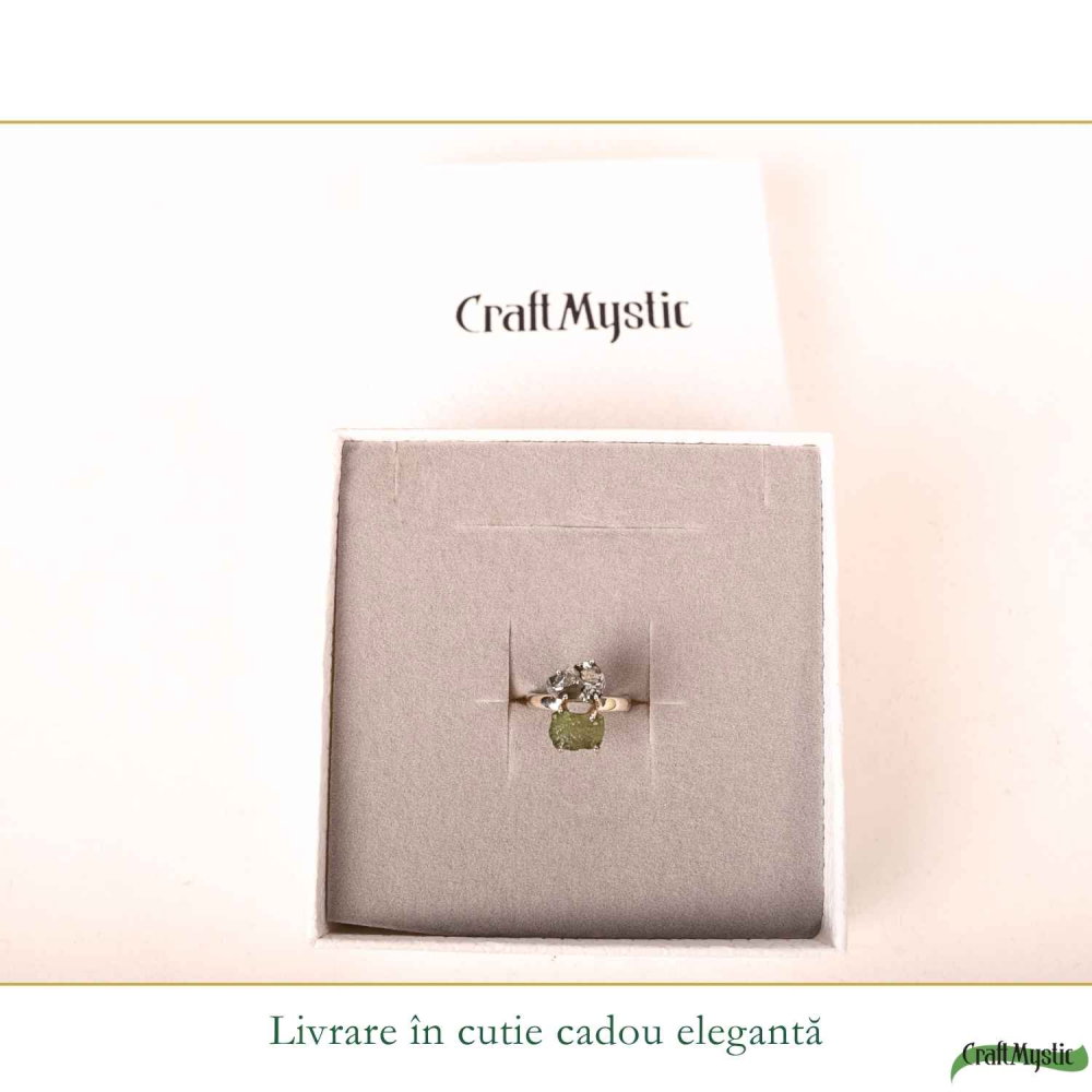 Inel argint 925 cu Moldavit si Meteorit – energie cosmica si transformare [6]