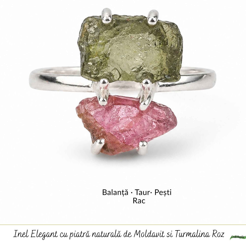 Inel argint 925 cu Moldavit si Turmalina Roz, M6/51.5 – iubire si transformare [5]