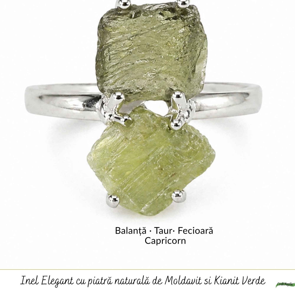 Inel argint 925 cu Moldavit si Kianit verde, M6/51.5 – echilibru si transformare [5]