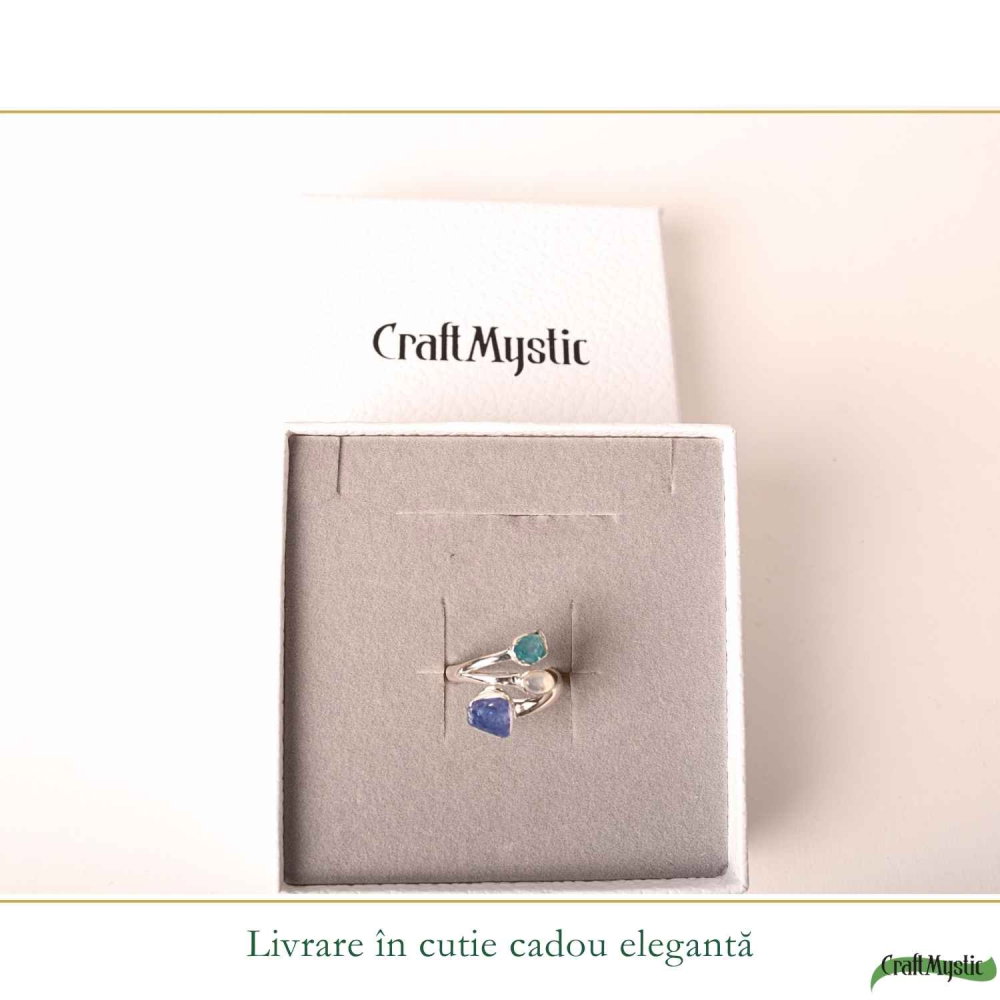 Inel Argint 925 cu Tanzanit, Piatra Lunii si Apatit Albastru – Intuitie si Armonie [6]