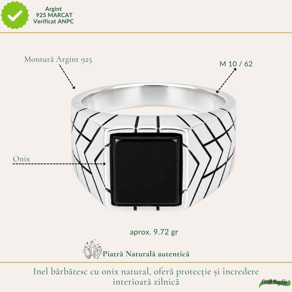 Inel Barbatesc Argint 925 cu Onix Patrat – Protectie si Forta Interioara [4]