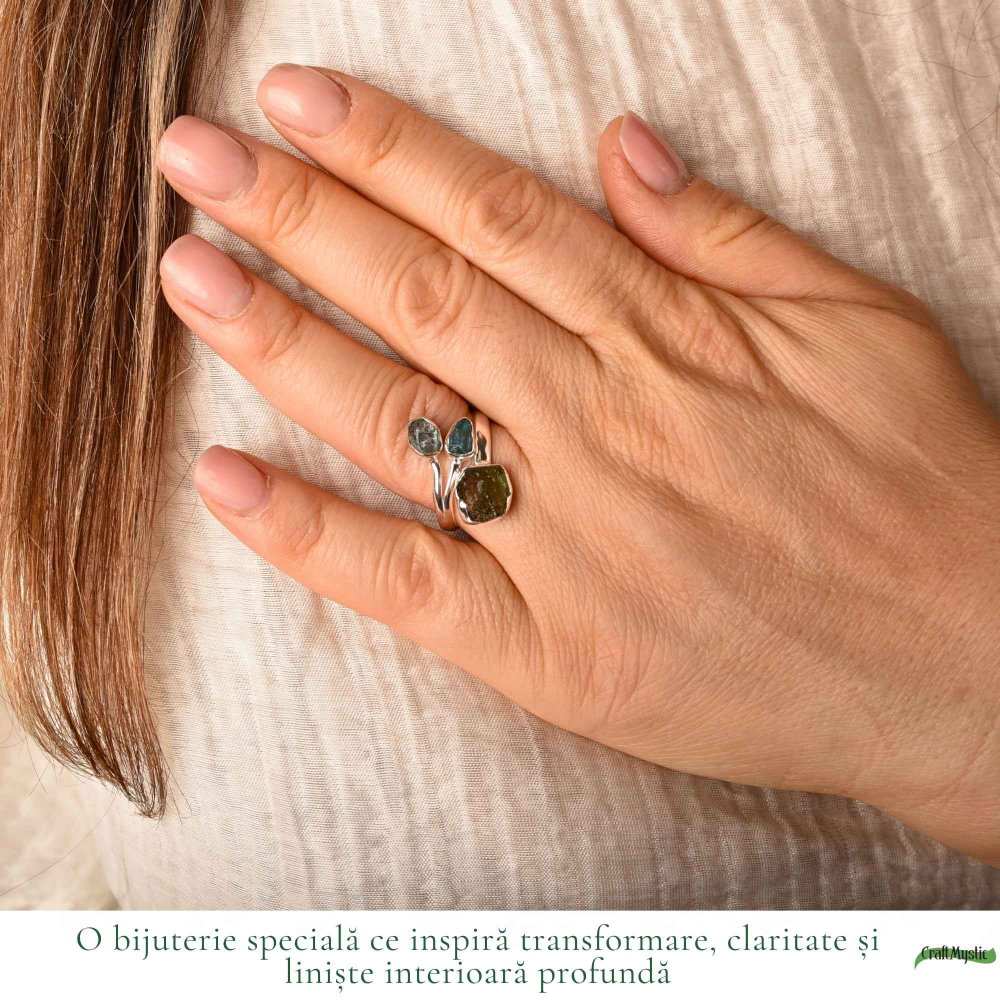 Inel Argint 925 cu Moldavit, Apatit si Acvamarin – Claritate si Energie Pozitiva [2]