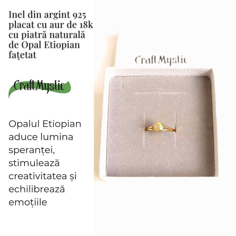 Inel Argint 925 placat cu aur 18K cu Opal Etiopian fatetat – Lumină și Magie Interioară [3]