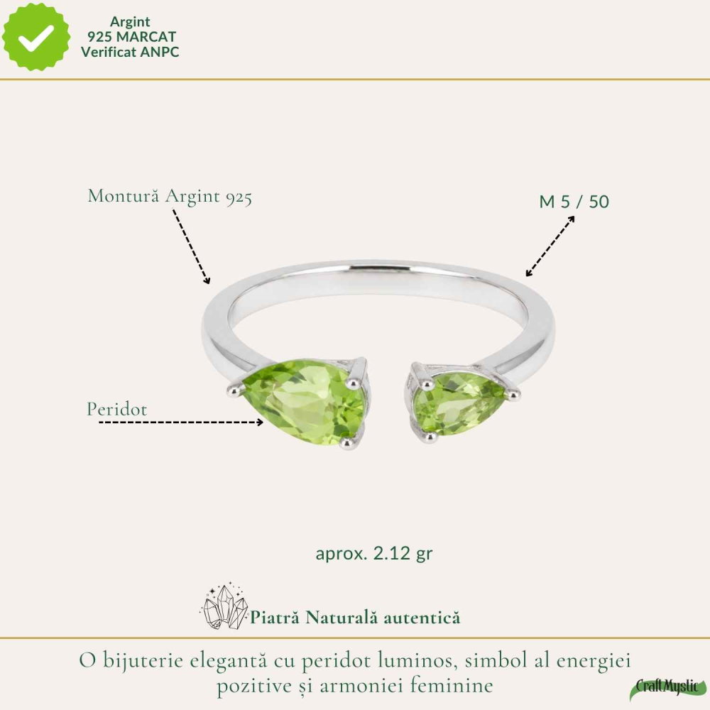 Inel Argint 925 cu Peridot Fatetat Lacrima – Echilibru si Feminitate Naturala [4]
