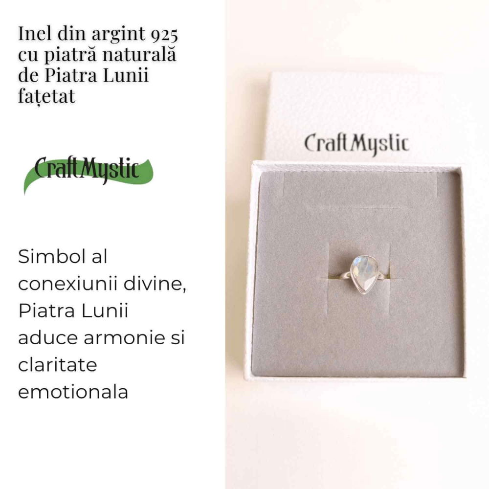 Inel Argint 925 cu Piatra Lunii Fatetata in Forma de Lacrima – Intuitie si Echilibru Emotional [3]