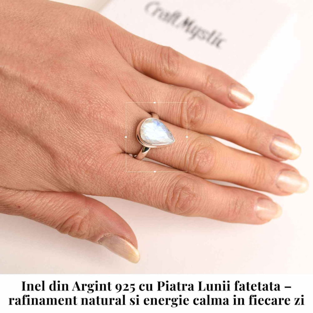 Inel Argint 925 cu Piatra Lunii Fatetata in Forma de Lacrima – Intuitie si Echilibru Emotional [2]