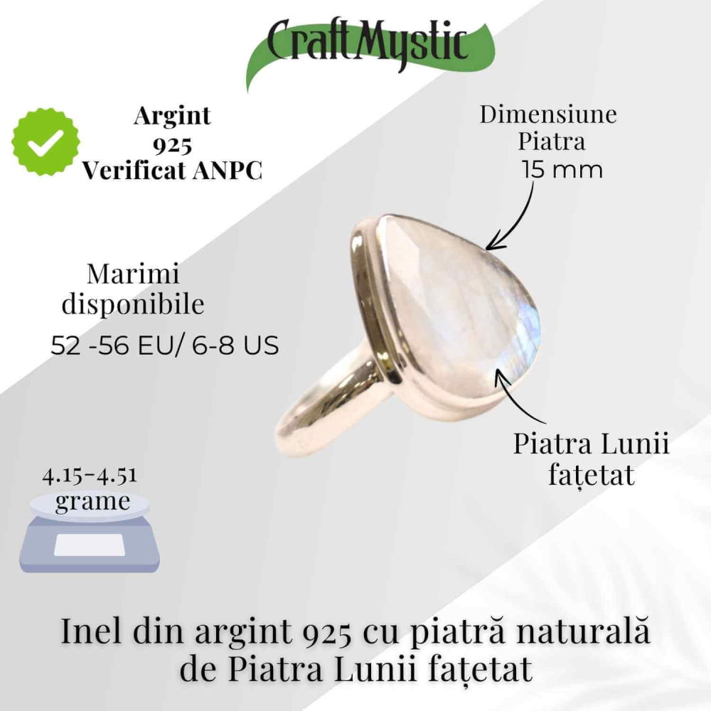 Inel Argint 925 cu Piatra Lunii Fatetata in Forma de Lacrima – Intuitie si Echilibru Emotional [5]