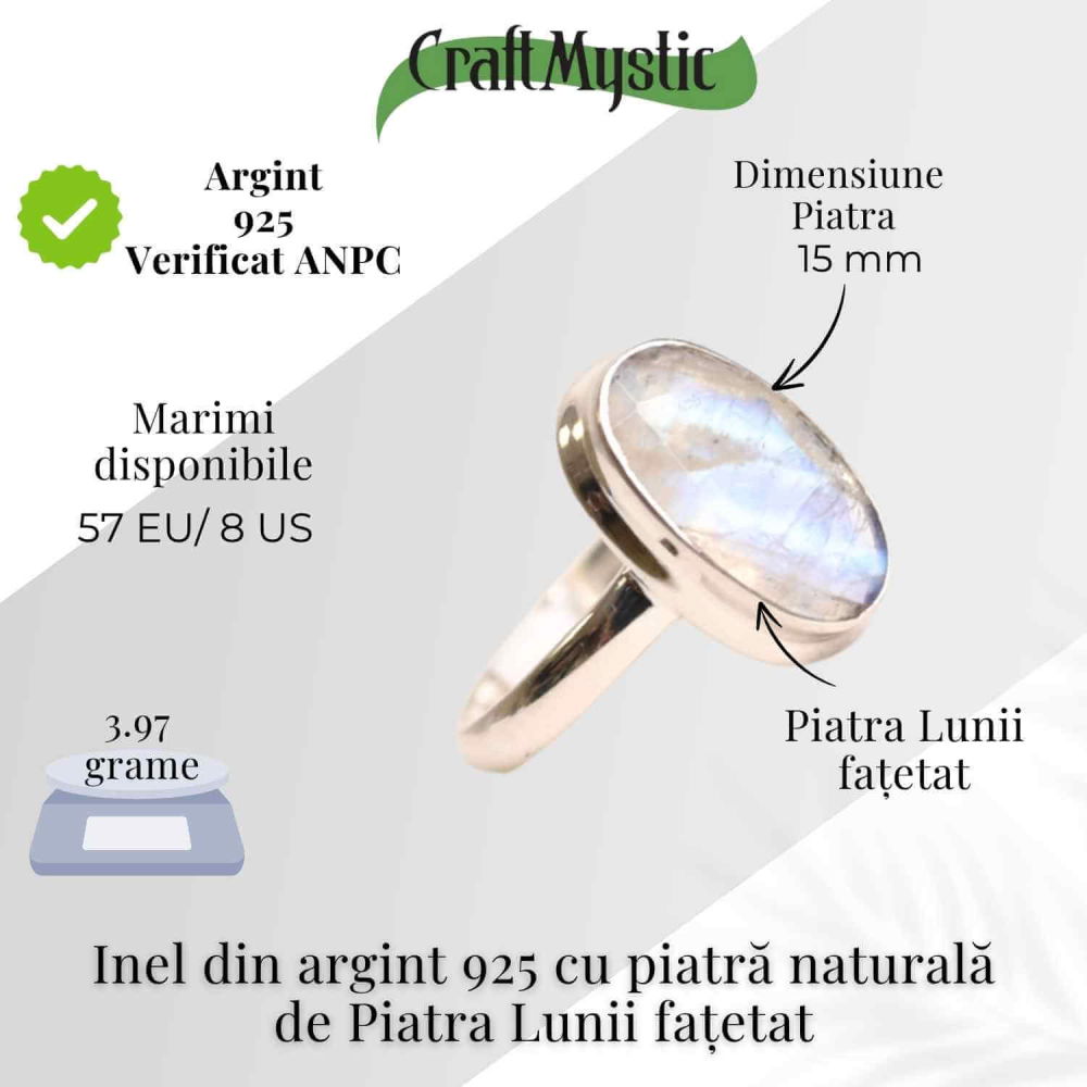 Inel Argint 925 cu Piatra Lunii Fatetat Ovala – Intuitie si Echilibru Emotional [5]