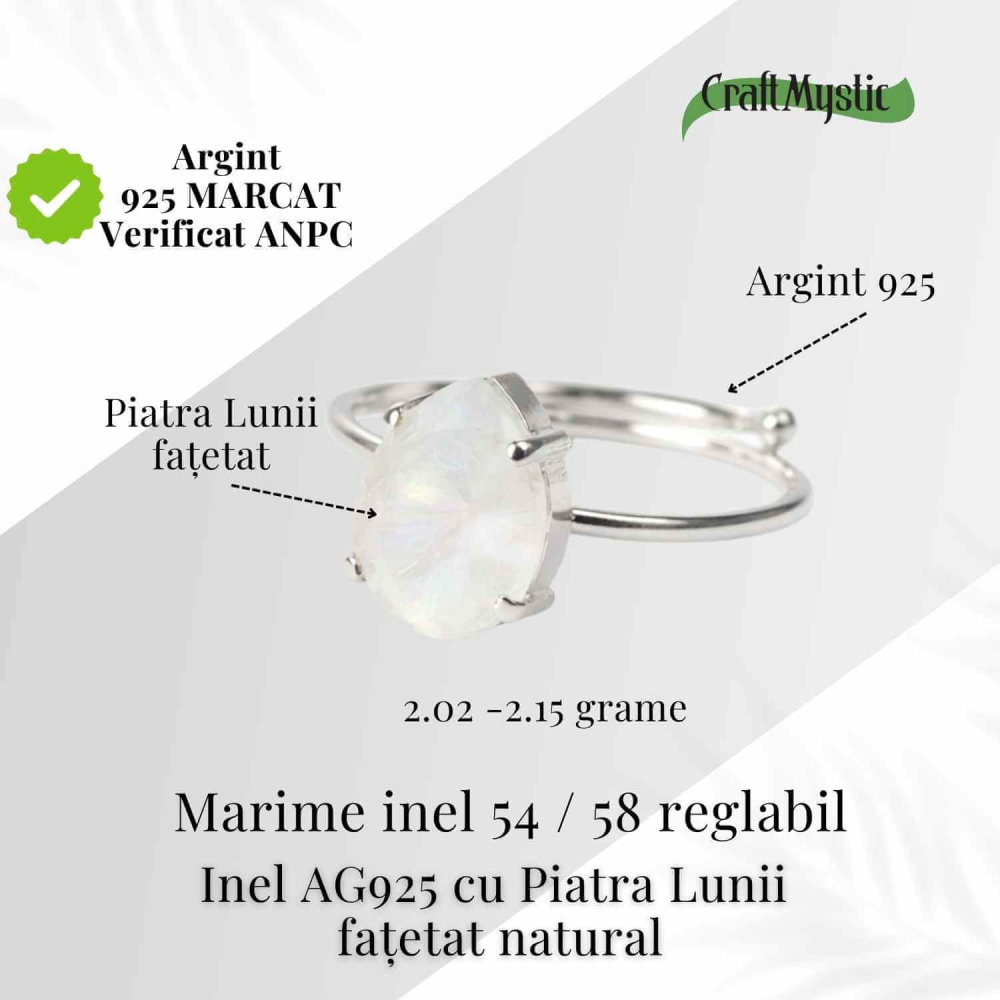 Inel din argint 925 cu piatra lunii fatetat, pentru calm si echilibru interior [4]