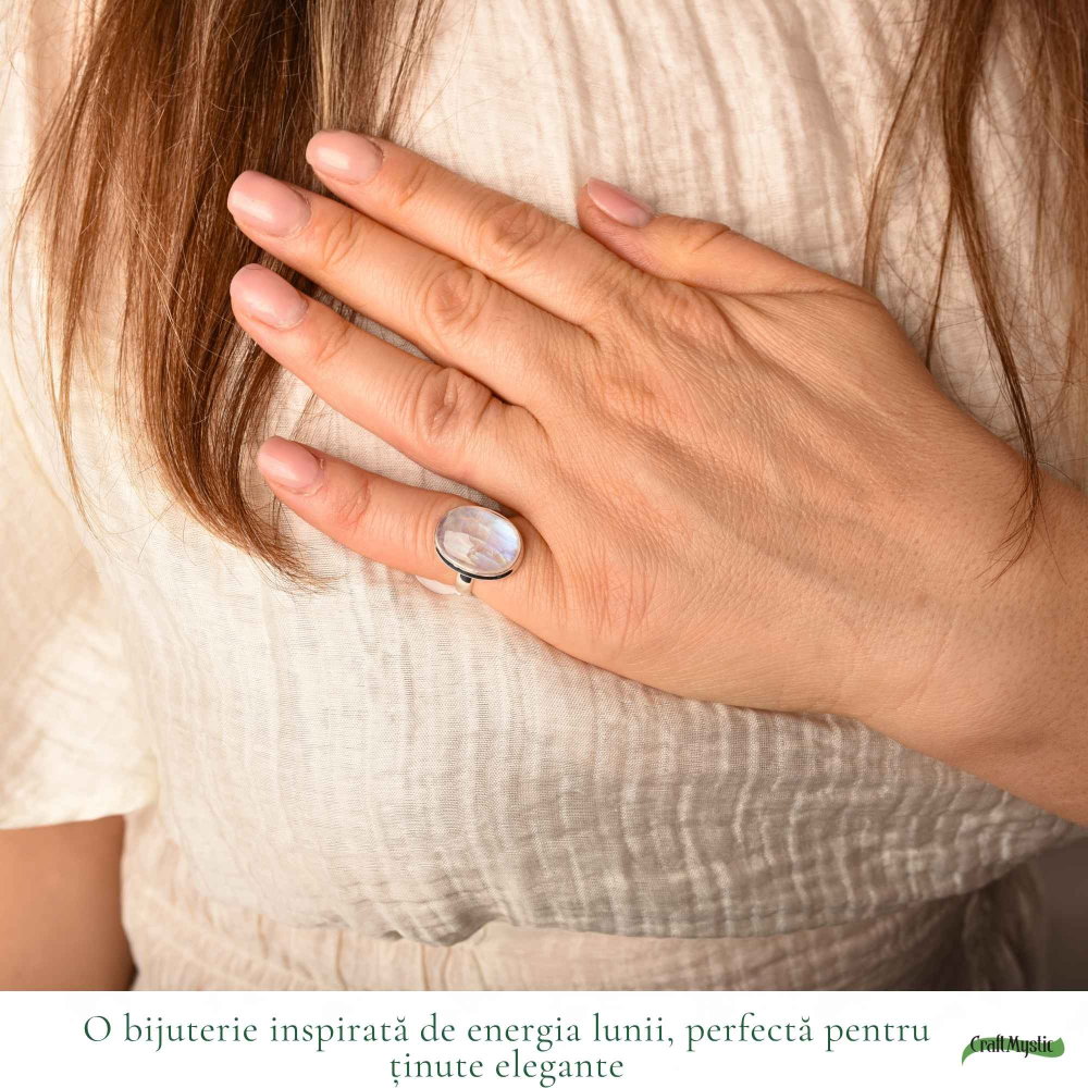 Inel Argint 925 cu Piatra Lunii Ovala – Intuitie, Armonie si Eleganta Naturala [2]