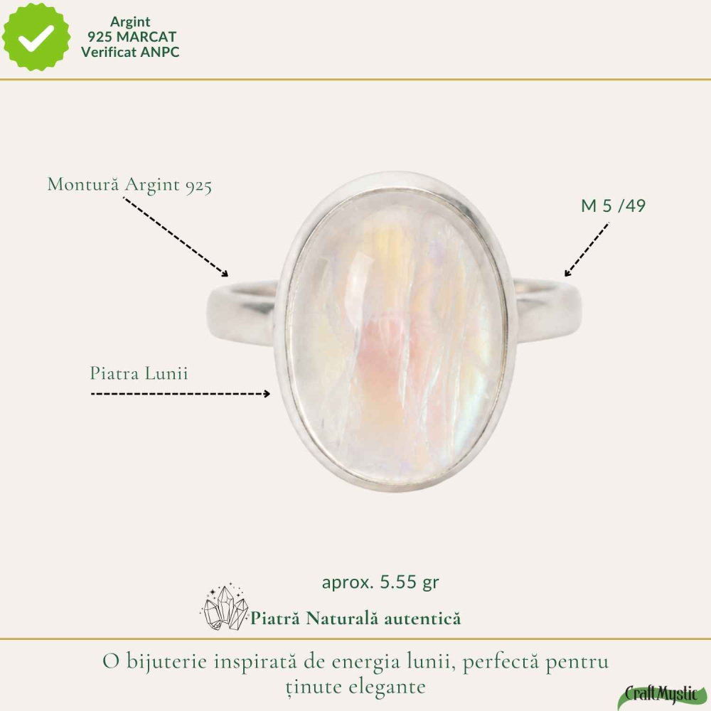 Inel Argint 925 cu Piatra Lunii Ovala – Intuitie, Armonie si Eleganta Naturala [4]
