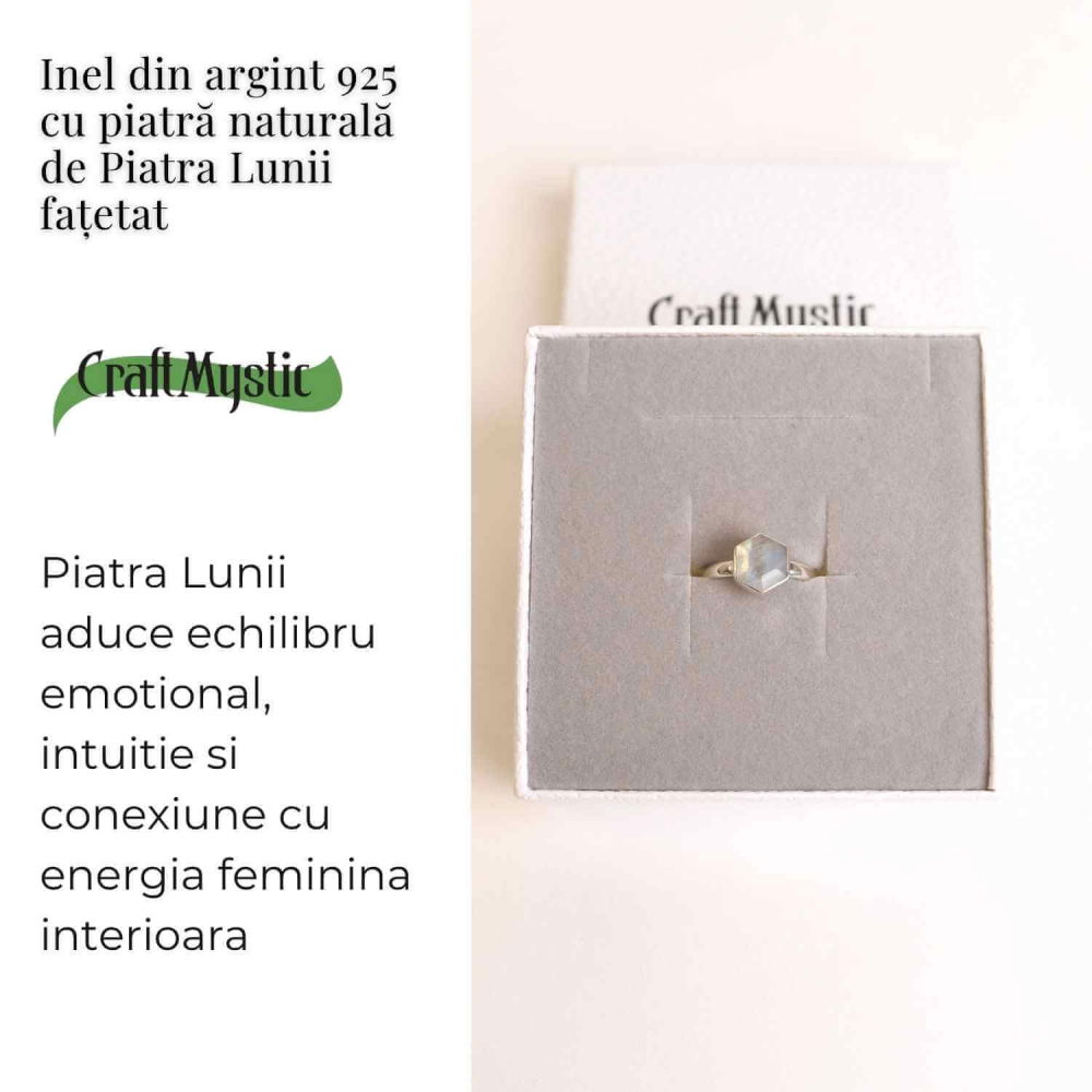 Inel Argint 925 cu Piatra Lunii Fatetata Hexagon – Intuitie si Feminin Sacru [3]