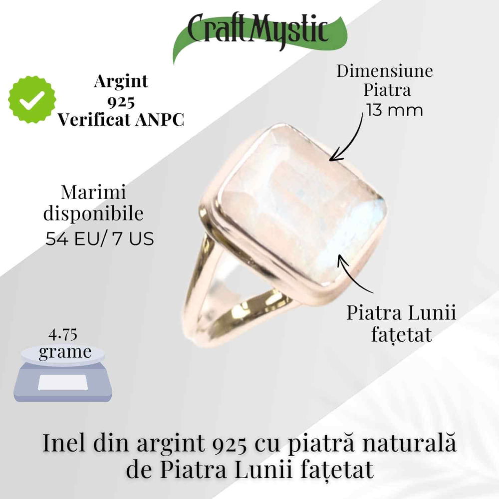 Inel Argint 925 cu Piatra Lunii Fatetata Dreptunghiulara – Echilibru Emotional si Claritate Interioara [4]